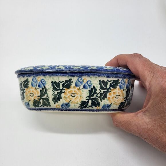 Polish Pottery Unikat Oval Lidded Trinket Box Floral Hand Painted Boleslawiec - Picture 12 of 12